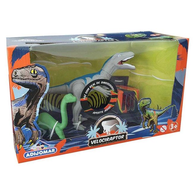 Dinossauro Velociraptor com Som Cinza Adijomar
