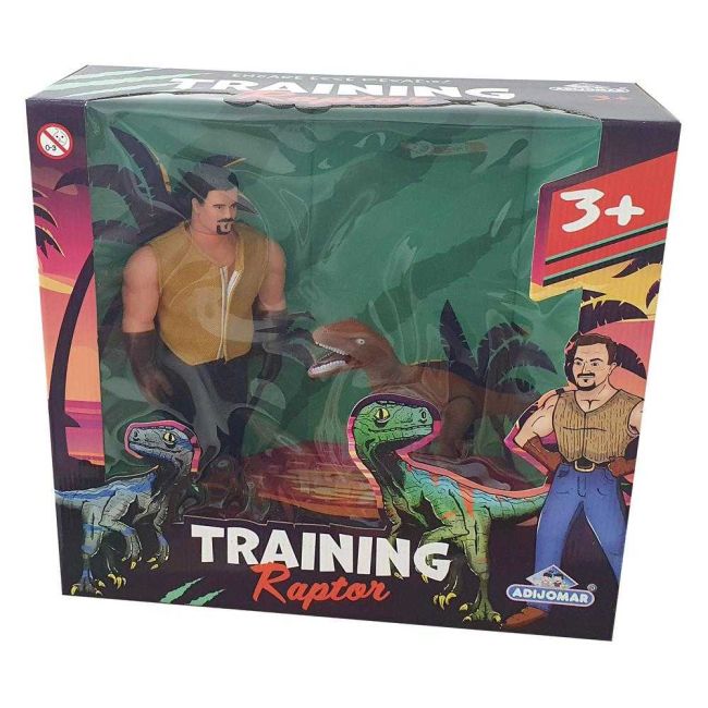 Dinossauro Velociraptor Marrom Training com Boneco 30cm Adijomar
