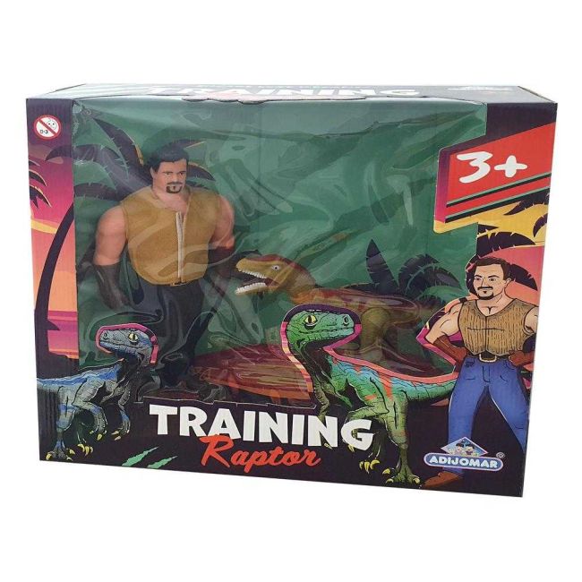 Dinossauro Velociraptor Verde Training com Boneco 30cm Adijomar