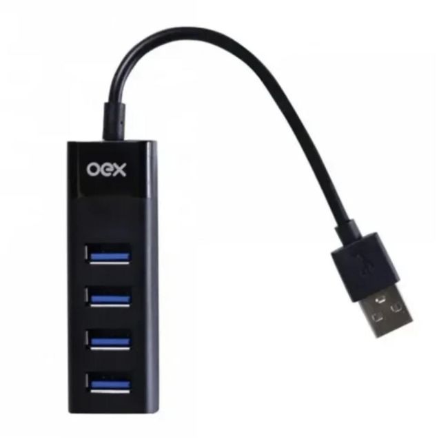 Distribuidor Conexão HUB USB 2.0 4 Portas Preto Oex