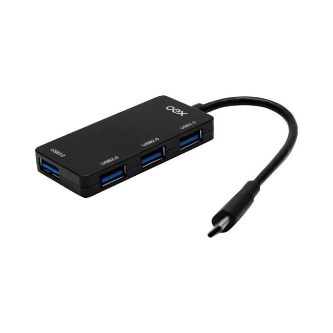 Distribuidor Conexão HUB USB-C 3.0 4 Portas Preto Oex