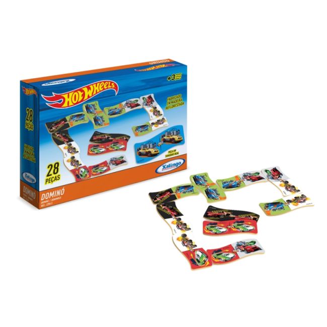 Dominó Educativo Hot Wheels Brinquedo Infantil 28 Peças Xalingo