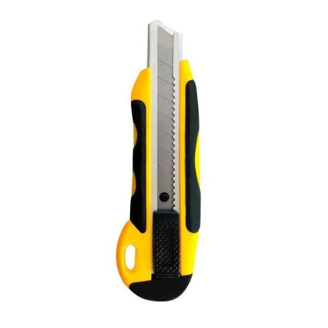 Estilete Largo 18mm Lâmina Retrátil Amarelo Cabo Emborrachado Cis