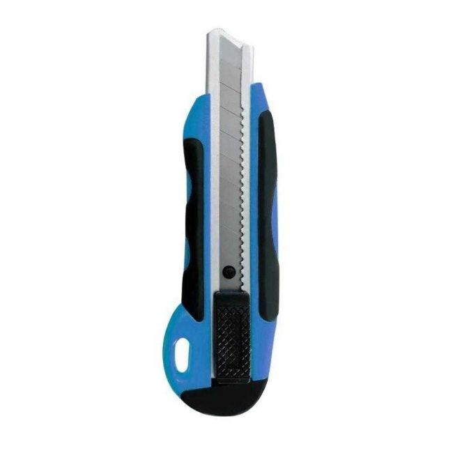 Estilete Largo 18mm Lâmina Retrátil Azul Cabo Emborrachado Cis
