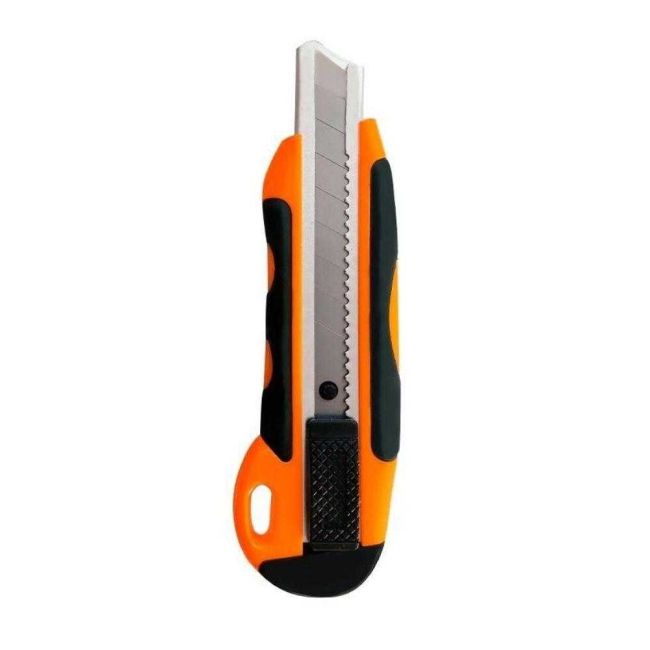 Estilete Largo 18mm Lâmina Retrátil Laranja Cabo Emborrachado Cis