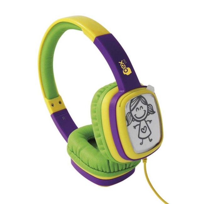 Headphone Infantil Cartoon Roxo e Verde com Cabo Oex Kids