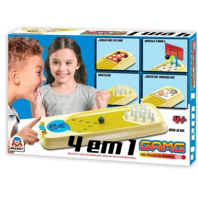 Jogo 4 em 1 Jogo da Velha Boliche Basquete e Argolas Braskit