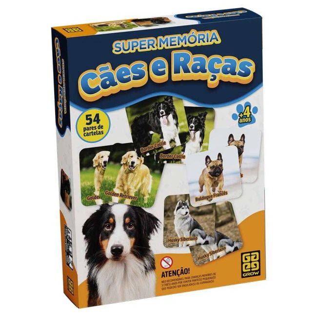 Jogo de Memória Super Memória Cães e Raças 54 Pares Grow
