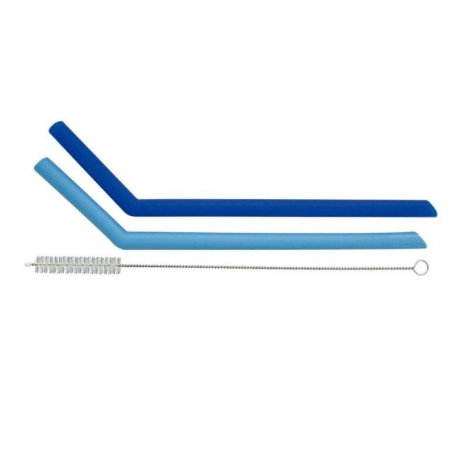 Kit 2 Canudos de Silicone Grande com Limpador Azul KaBaby