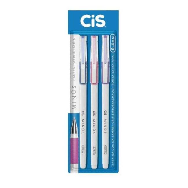 Kit 3 Canetas Esferográfica Minus 0.4mm Cor Sortida Cis