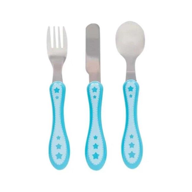 Kit 3 Talheres de Inox Infantil Bebê Estrelinha Azul Buba