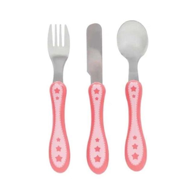 Kit 3 Talheres de Inox Infantil Bebê Estrelinha Rosa Buba