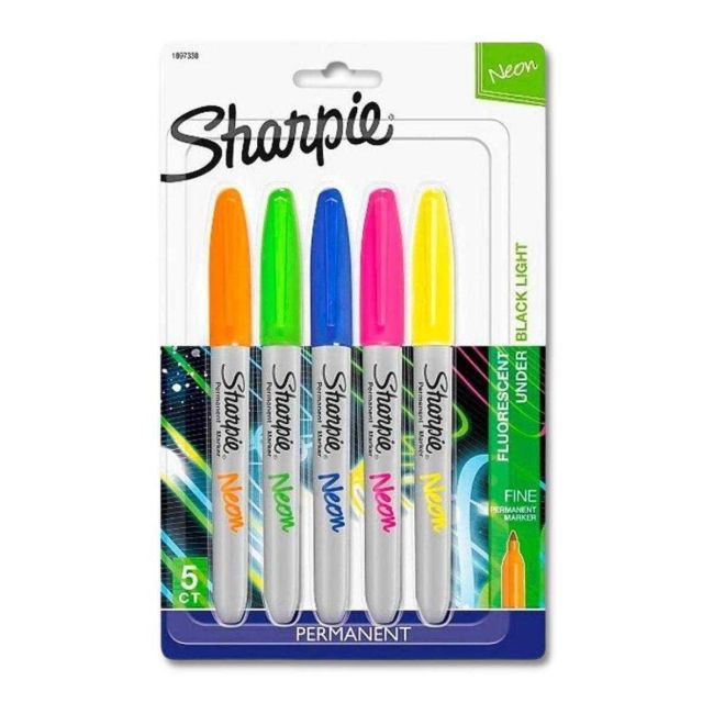 Kit 5 Caneta Marcador Permanente Neon Fine Sharpie