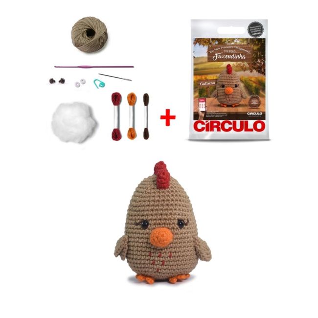 Kit Amigurumi Coleção Fazendinha Cor Galinha Pelúcia Círculo