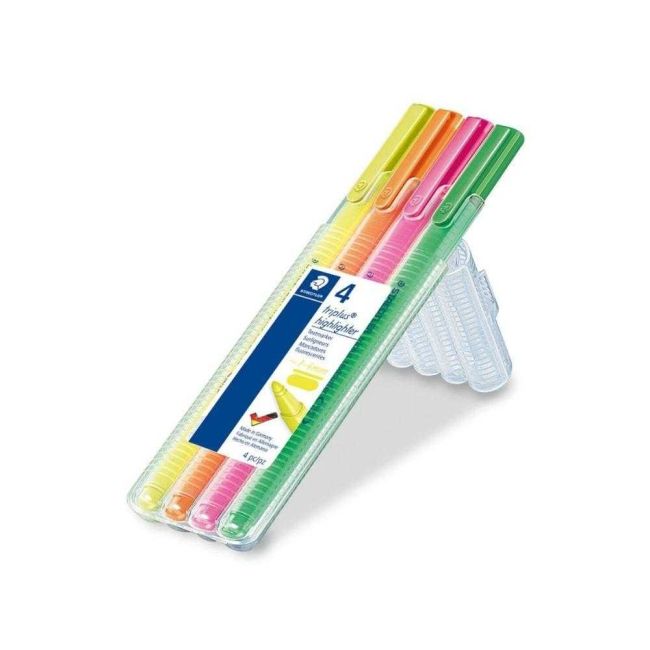 Kit Caneta Marca Texto 4 Cores Fluorescentes Triplus Marcador Staedtler