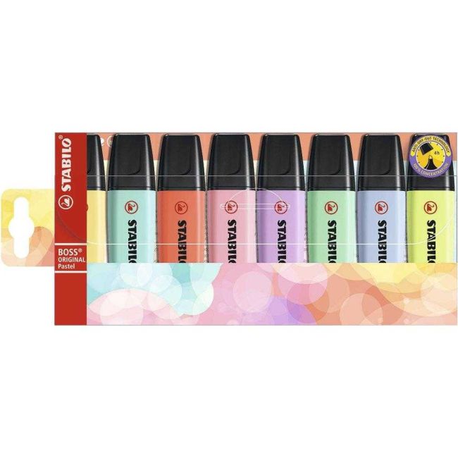 Kit Caneta Marca Texto 8 Cores Pastel Boss 70/8-3 Stabilo