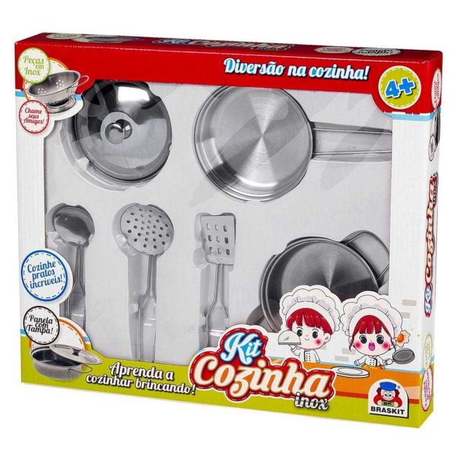 Kit Infantil Cozinha Inox Escorredor Braskit