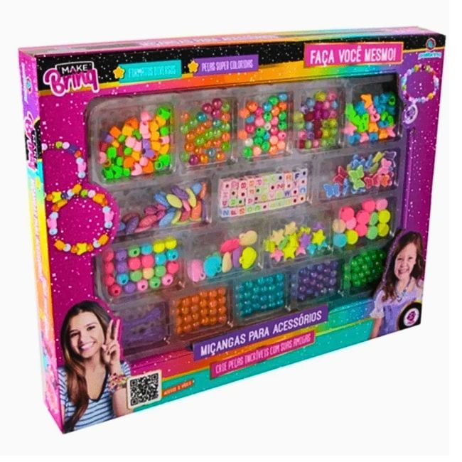 Kit De Miçangas Joias Criação Infantil Pulseiras E Colares Polibrinq