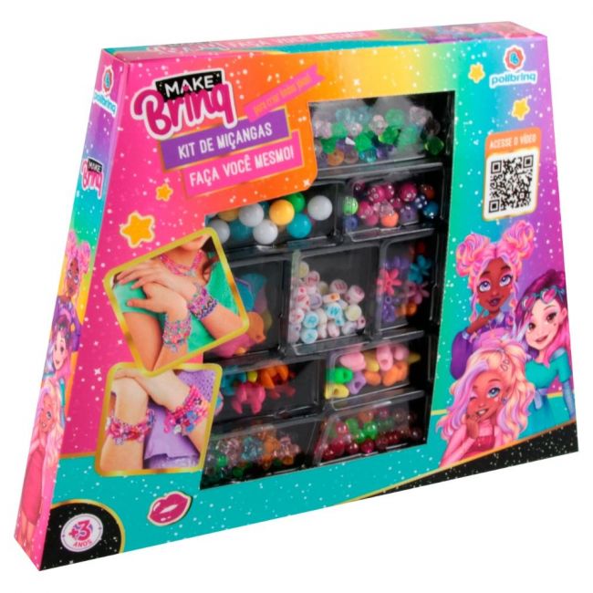 Kit de Miçangas Pulseiras e Colares Faça Você Mesmo Polibrinq