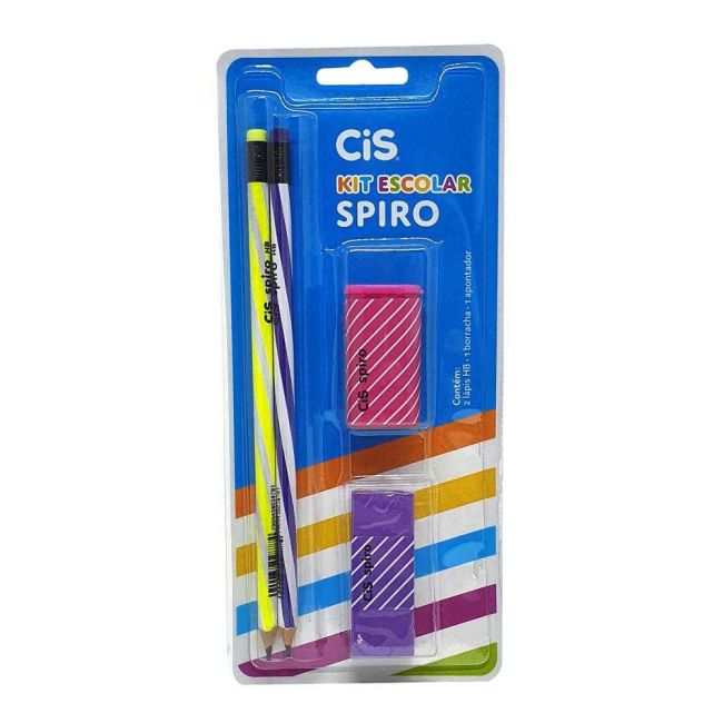 Kit Escolar Cores Sortidas 2 Lápis HB 1 Borracha 1 Apontador Cis