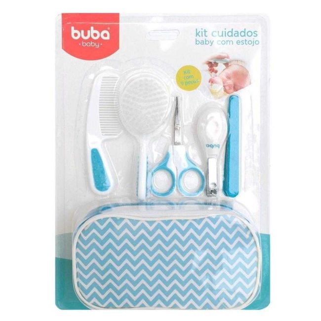 Kit Higiene Cuidados para Bebê com Estojo Branco Azul Buba