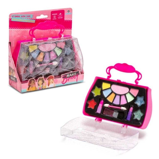 Kit Maquiagem Infantil Sombras Batom e Gloss com Estojo Polibrinq