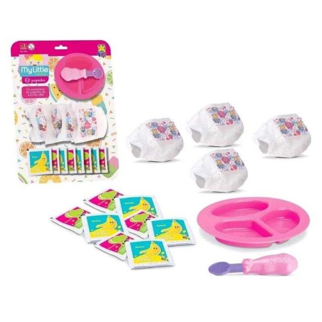 Kit Primeira Papinha Sachê para Boneca Fraldinha Prato Divertoys