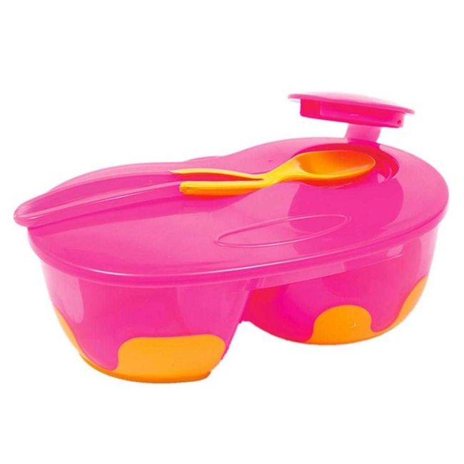 Kit Refeição Infantil com Divisória e Colher Rosa Buba