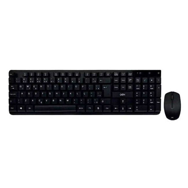 Kit Teclado e Mouse Óptico sem Fio USB Wireless Preto Oex