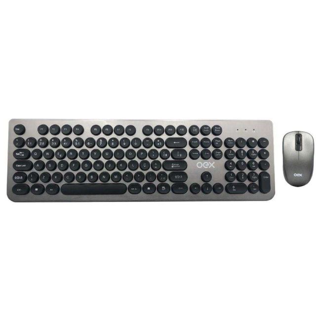 Kit Teclado e Mouse Óptico sem Fio USB Wireless Teclas Redondas Prata Oex