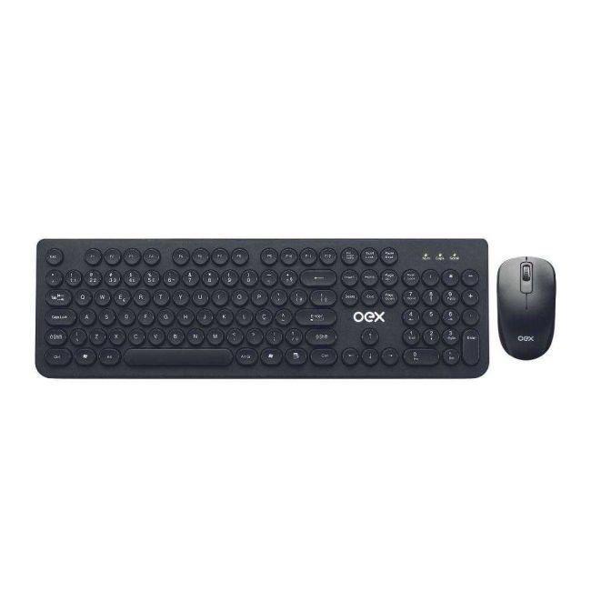 Kit Teclado e Mouse Óptico sem Fio USB Wireless Teclas Redondas Preto Oex