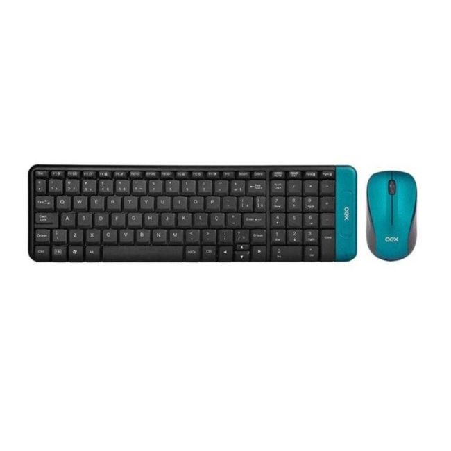 Kit Teclado e Mouse Óptico sem Fio USB Wireless Verde Oex