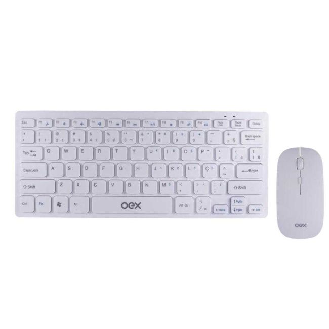 Kit Ultra Slim Teclado e Mouse Óptico sem Fio USB Wireless Branco Oex