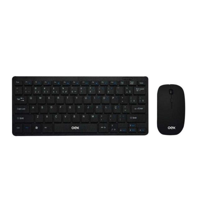 Kit Ultra Slim Teclado e Mouse Óptico sem Fio USB Wireless Preto Oex