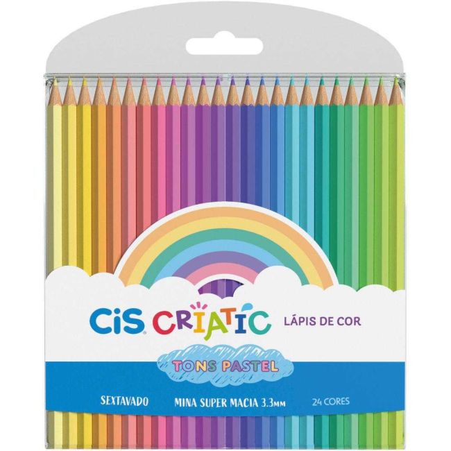 Lápis de Cor 24 Cores Pastel Sextavado Mina Super Macia Cis