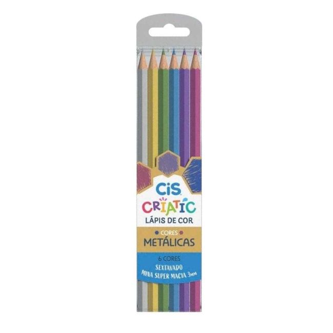 Lápis de Cor Criatic Sextavado 6 Cores Metálica Cis