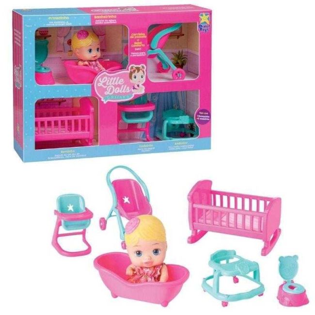 Little Dolls Casinha 1 Boneca 6 Acessórios Divertoys