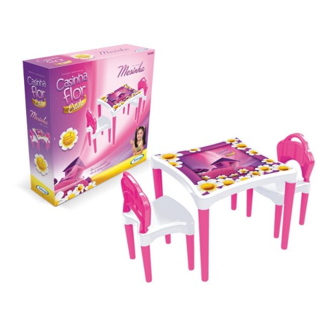 Mesa Flor Mesinha Infantil Criança Com 2 Cadeiras Xalingo
