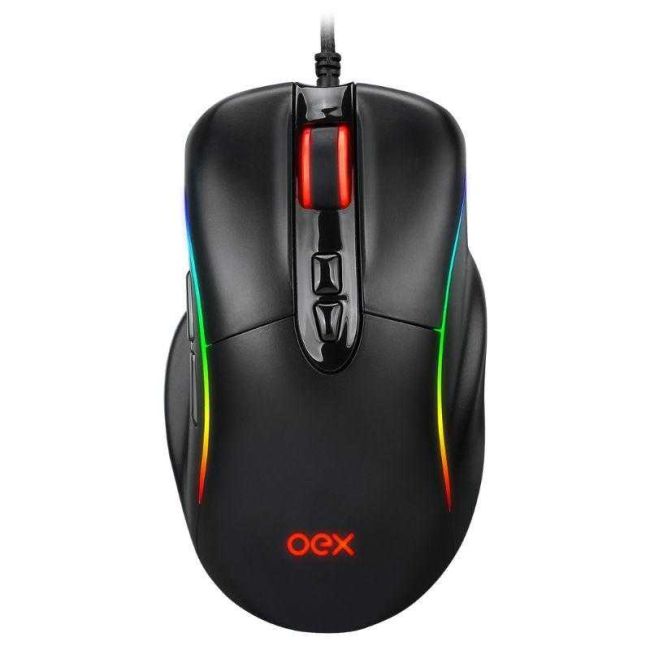 Mouse Gamer 7 Botões Led Rgb 14400 Dpi Cabo Trançado USB Oex Game