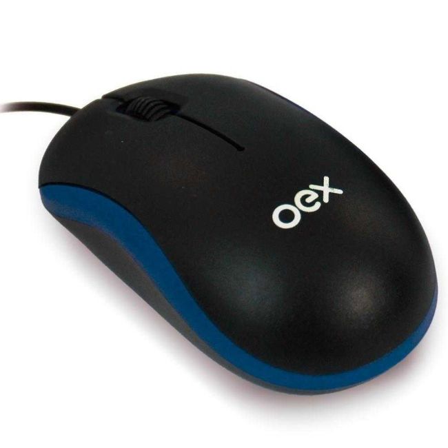Mouse Óptico com Fio USB Design Ergonômico Azul Oex