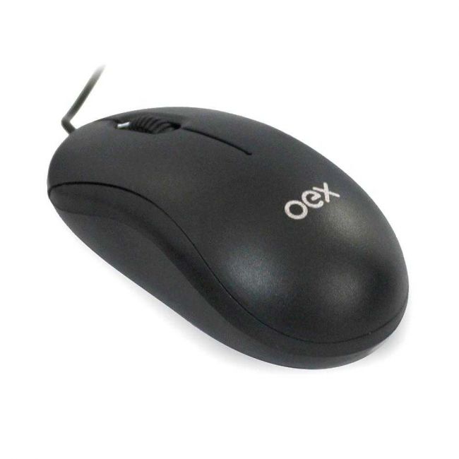 Mouse Óptico com Fio USB Design Ergonômico Preto Oex