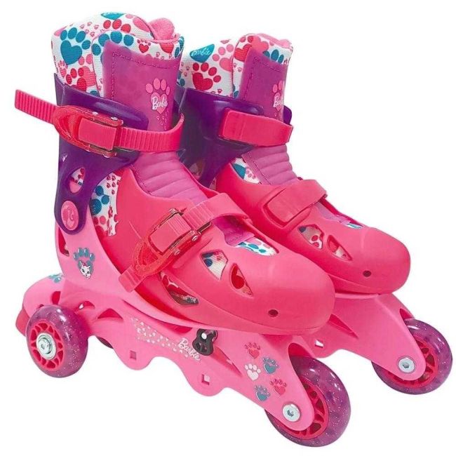 Patins Infantil Barbie Kit Segurança Ajustável 29 ao 32 Fun