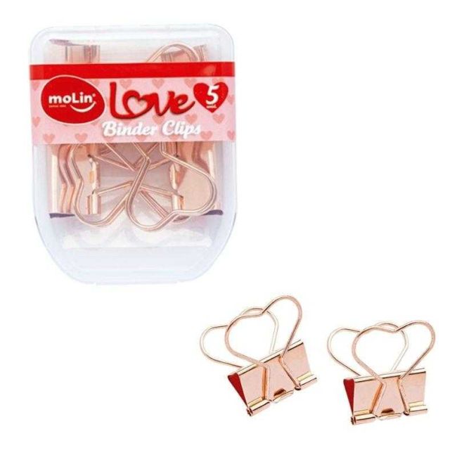 Prendedor de Papel Binder Clip Love 25mm Caixa com 5 Unidades Molin
