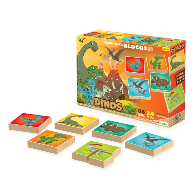 Quebra-Cabeça Brinquedos Blocos de Madeira Dinossauro Junges