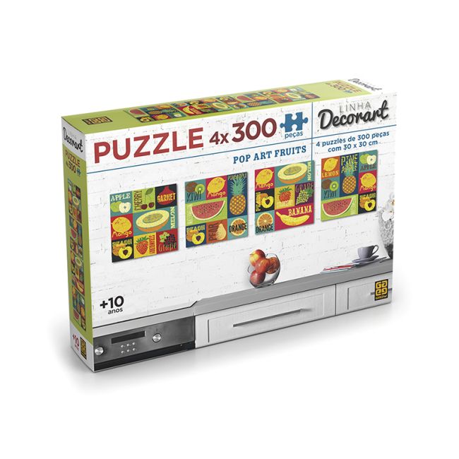 Quebra Cabeça Puzzle 4 x 300 Peças Decorart Pop Art Fruits Grow