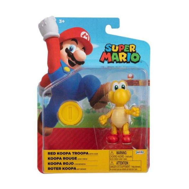 Super Mario Boneco Articulado 10cm Red Koopa Tropa e Acessório Candide