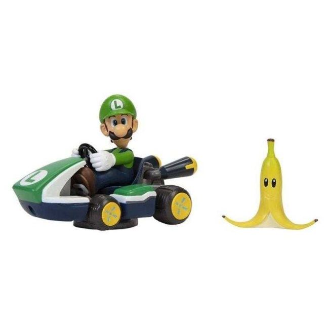 Super Mario Veículo Mario Kart Spin Out Luigi e Banana Candide