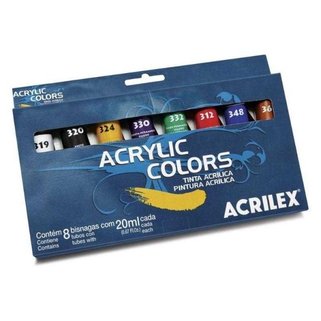 Tinta Acrylic Colors Acrilex Estojo 8 Cores Tinta Acrilica