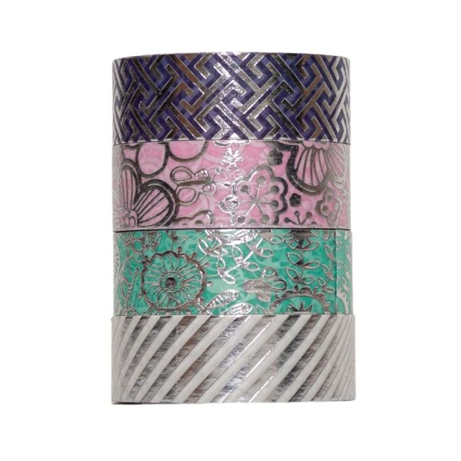 Washi Tape Metálica Prata Fita Adesiva Decorada 15mm x 5m 4 Rolos Plast Cover